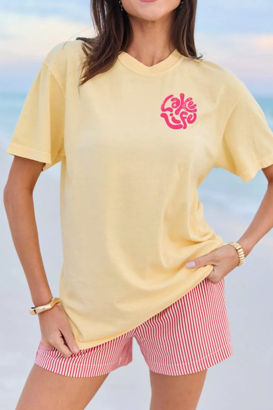 Casual Round Neck Short Sleeve Slogan Print Loose Fit T-shirt