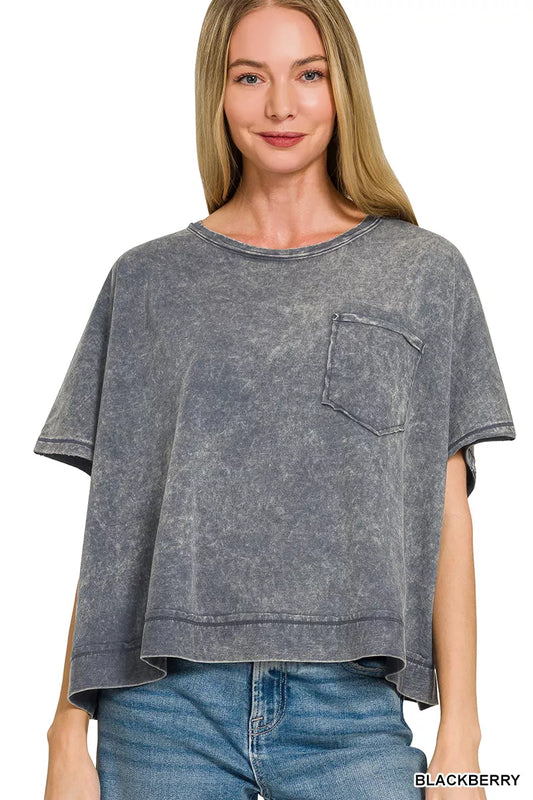 Zenana Acid Washed Round Neck Short Sleeve Oversized T-Shirt