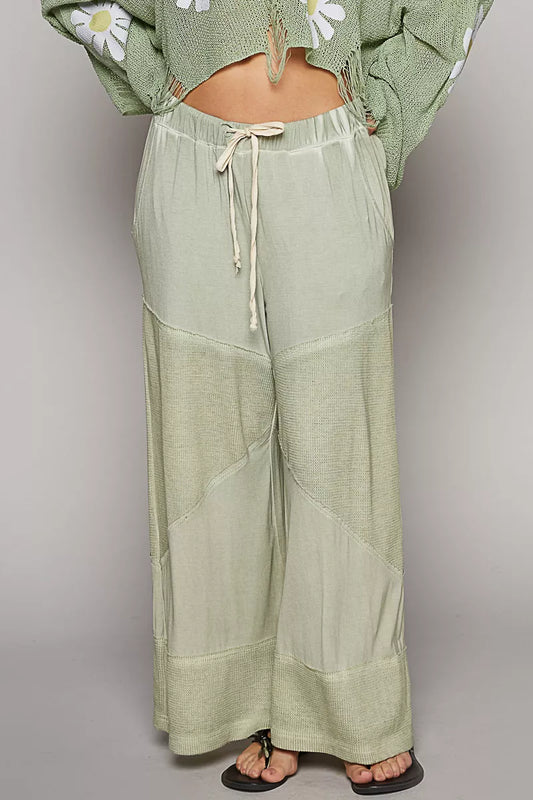 POL Elastic Waistband Wide Leg Pants with Drawstring