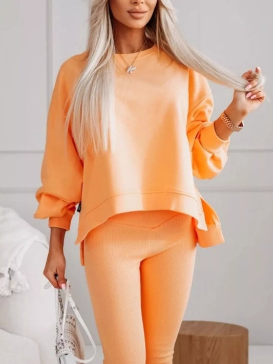 Side Slit Solid Color Oversized Sweatshirt