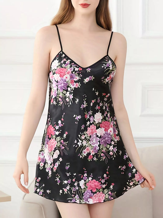 Floral Print V-Neck Lounge Dress