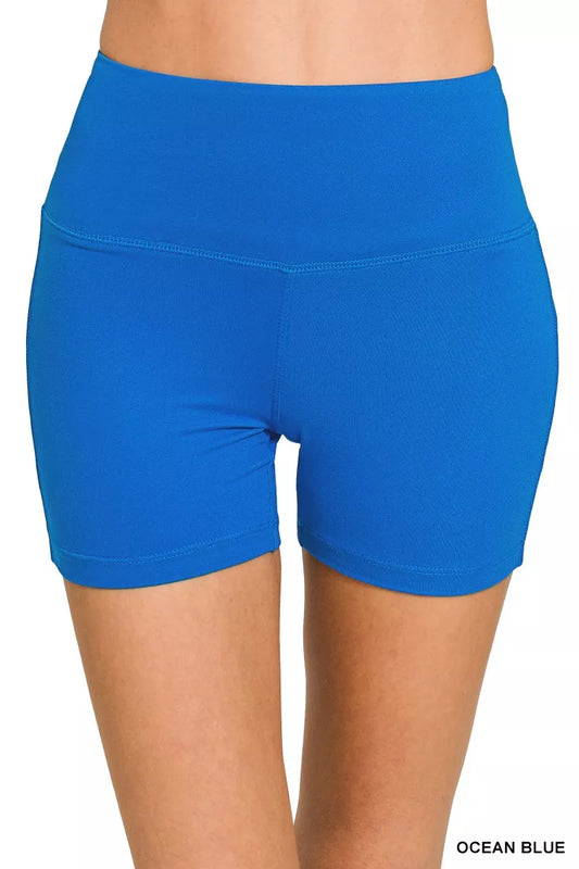 Brushed Microfiber Wide Waistband Biker Shorts