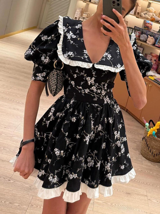 Floral Print Puff Sleeve Mini Dress