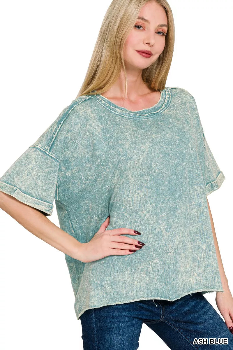 Zenana French Terry Acid Washed T-Shirt