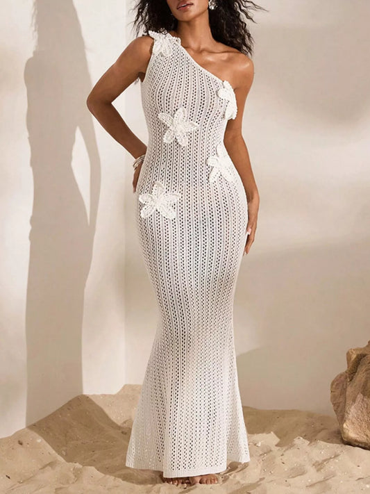 One-Shoulder Crochet Maxi Dress