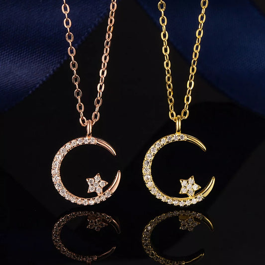 Crescent Moon Star Pendant Necklace