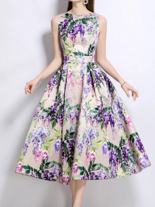 Floral Print Sleeveless Midi Dress