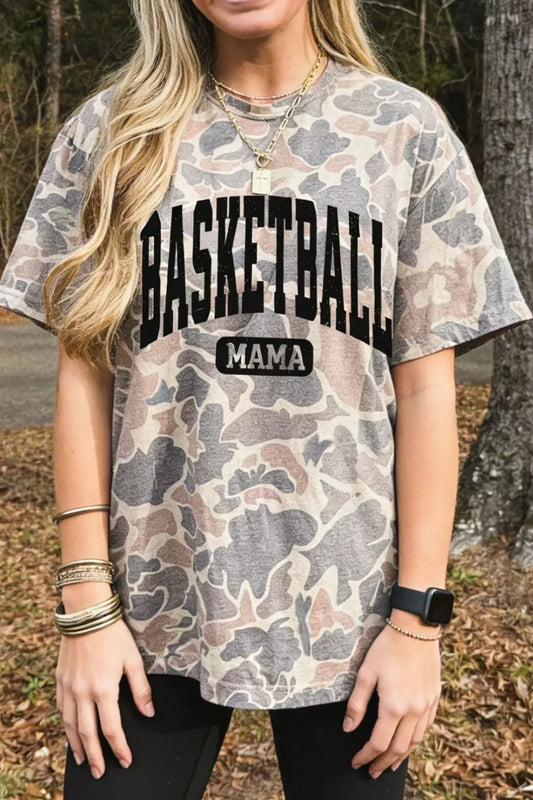 Basketball Mama Camo Print Relaxed Fit T-Shirt