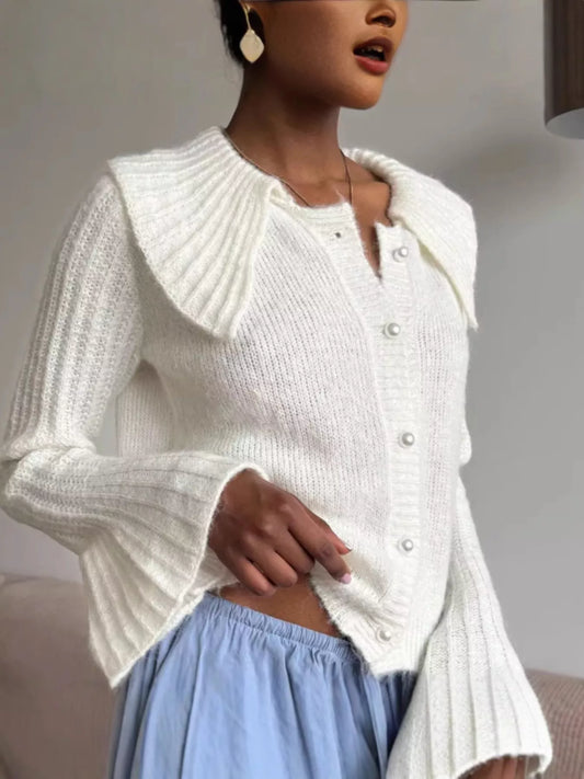 Button Up Flare Sleeve Cardigan