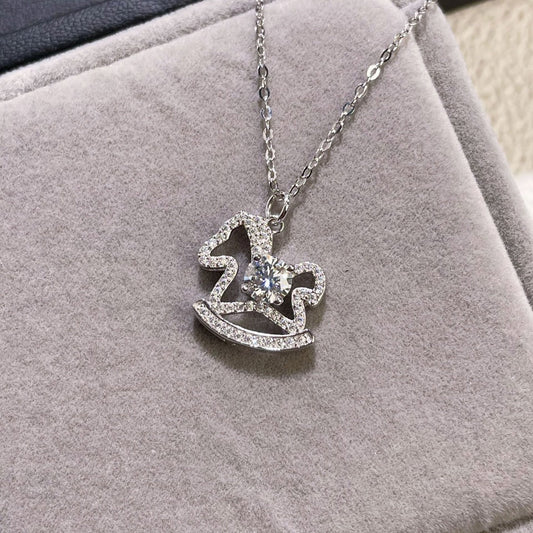 Moissanite 925 Sterling Silver Rocking Horse Necklace