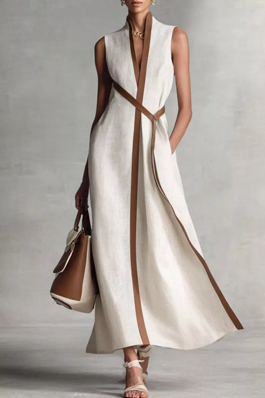 Sleeveless Contrast Trim Midi Dress