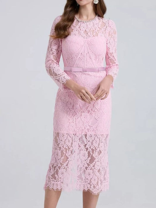Lace Long Sleeve Midi Dress