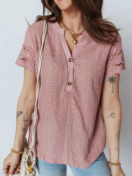Eyelet Embroidered Short Sleeve Blouse
