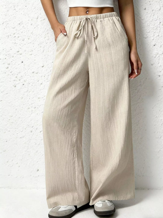 Casual Drawstring Wide Leg Pants