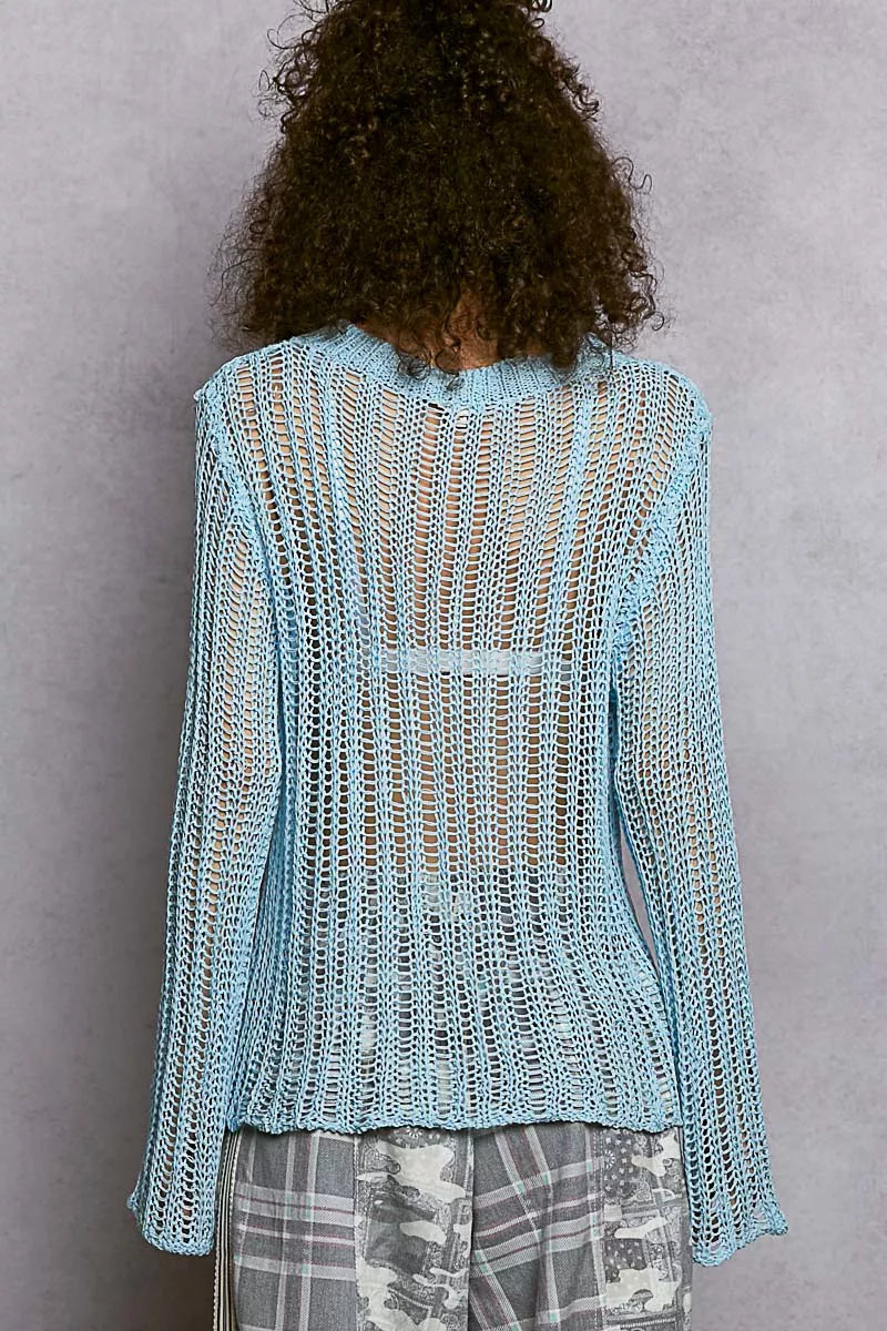 POL Openwork Round Neck Knit Cover Up