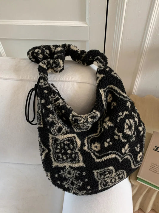 Sherpa Ruched Strap Handbag