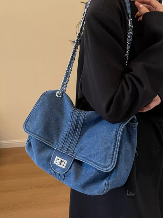 Denim Flap Chain Shoulder Bag
