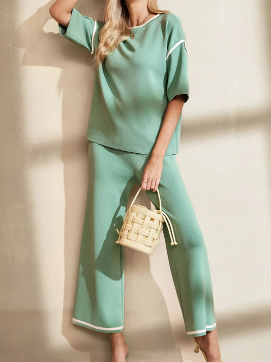Contrast Trim T-Shirt and Drawstring Pants Set