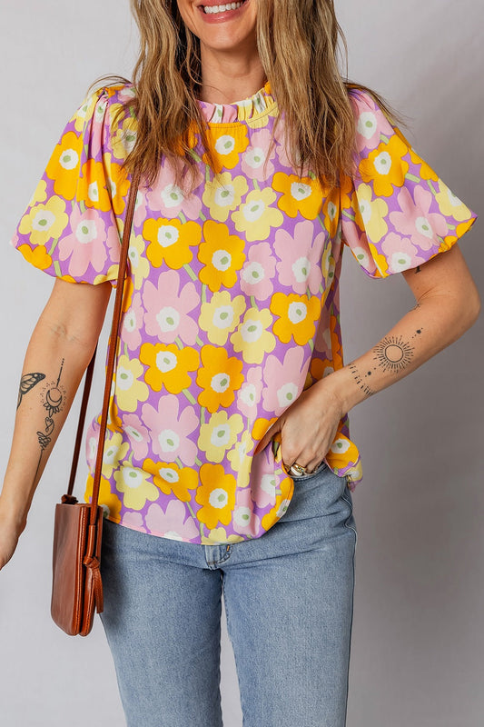 Floral Print Puff Sleeve Blouse