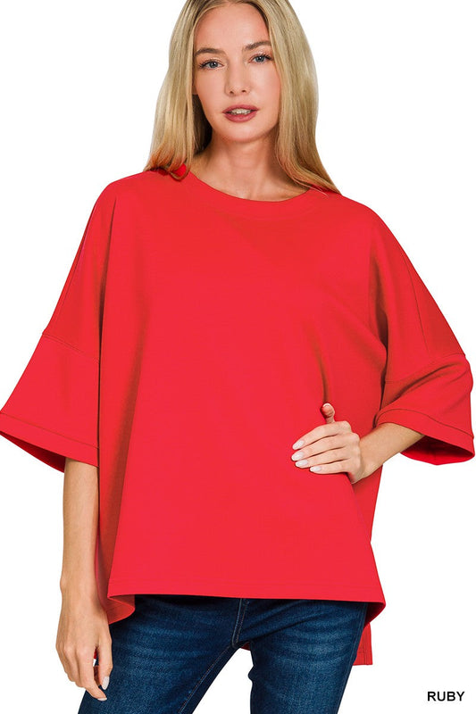 Zenana Scuba Round Neck Top with Side Slits