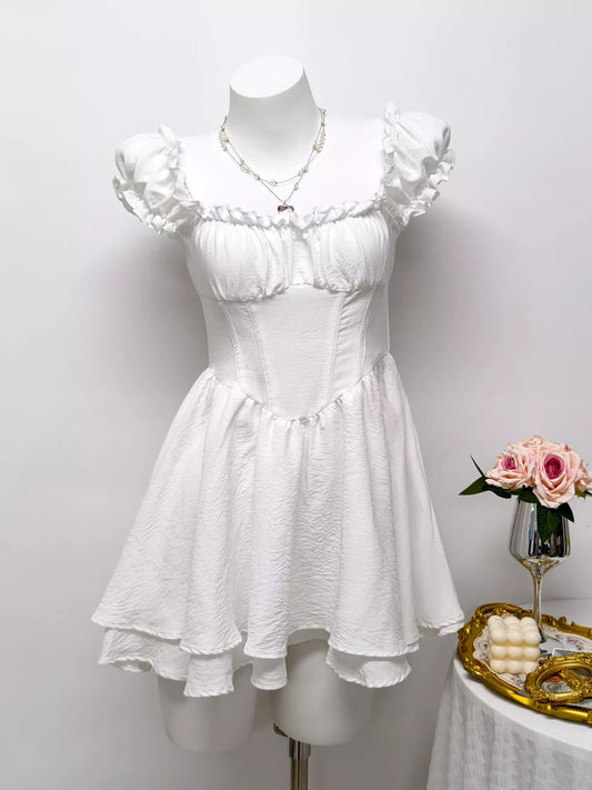 Ruffle Trimmed Layered Mini Dress