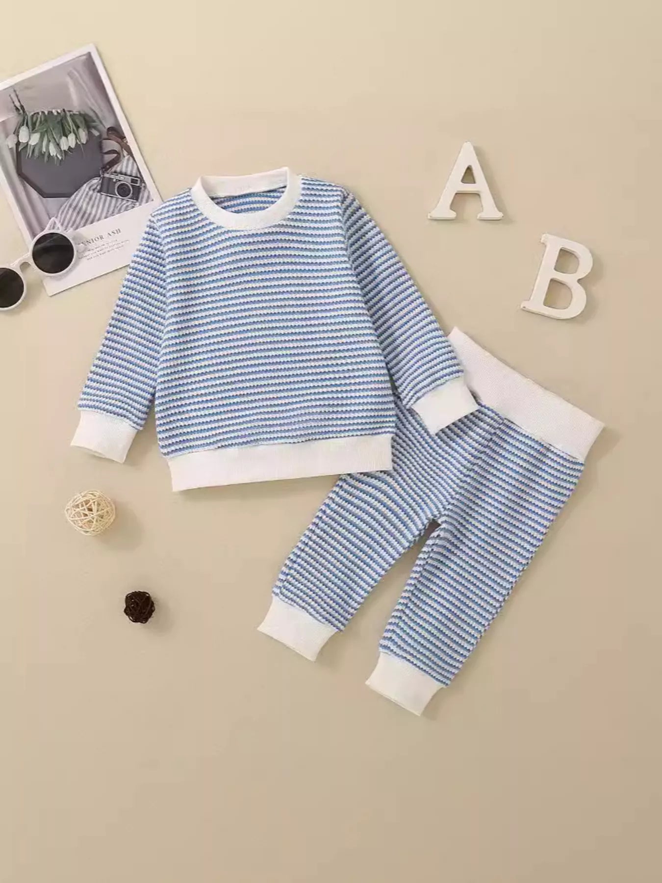 Children's Striped Long Sleeve Top and Pants Set