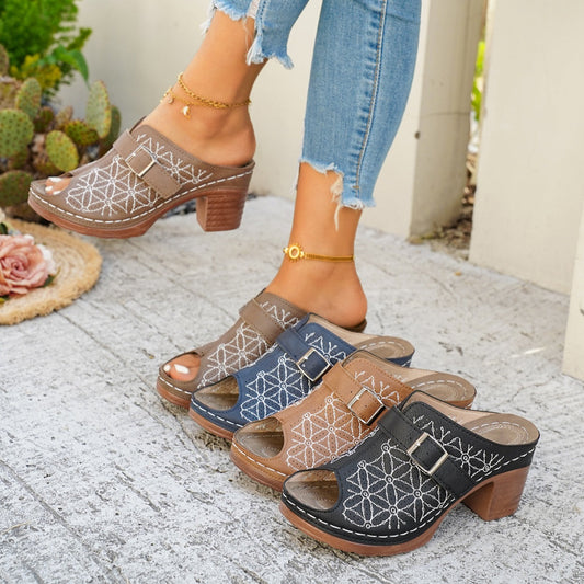 Buckle Decor Block Heel Sandals