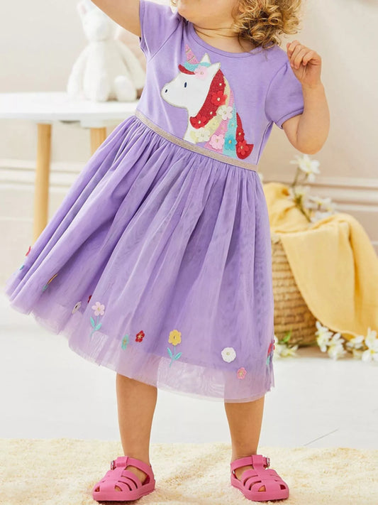 Children's Unicorn Short Sleeve Tulle Dress