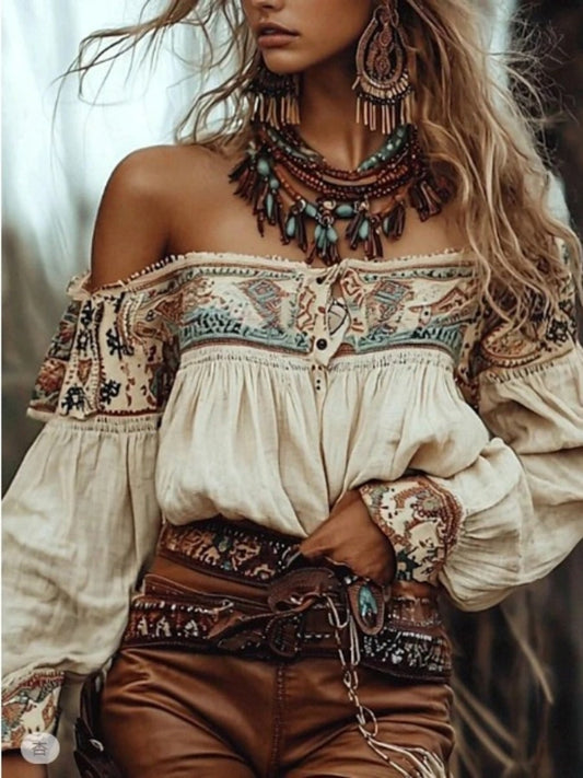 Off-Shoulder Long Sleeve Blouse