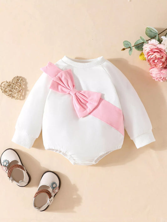 Children's Bow Decor Long Sleeve Baby One-Piece Bodysuit