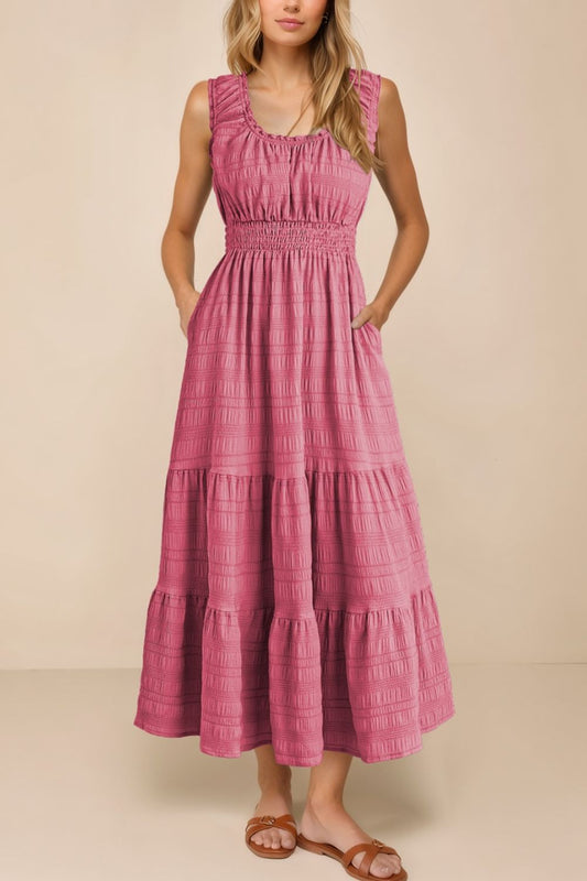 Scoop Neck Wide Strap Midi Dress
