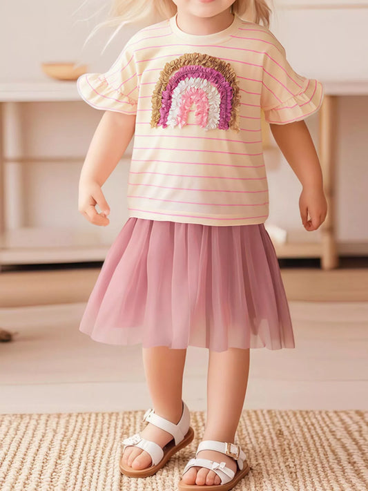 Children's Rainbow Applique T-Shirt and Tulle Skirt Set