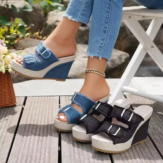 Buckle Open Toe Wedge Sandals