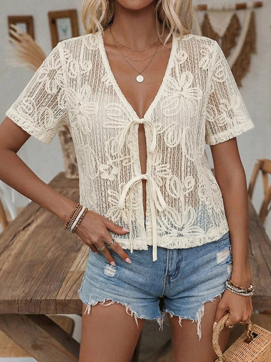 Floral Lace Tie-Front Shirt