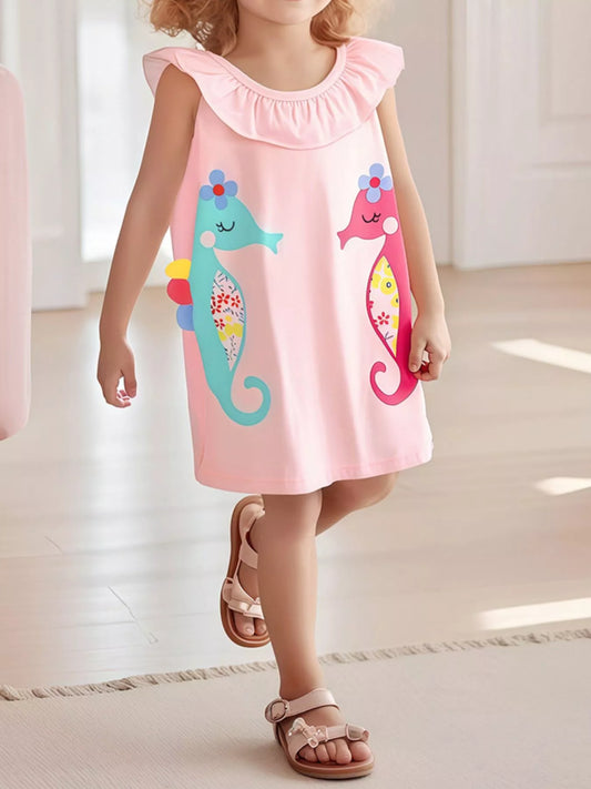 Children's Seahorse Ruffle Collar Sleeveless Dress