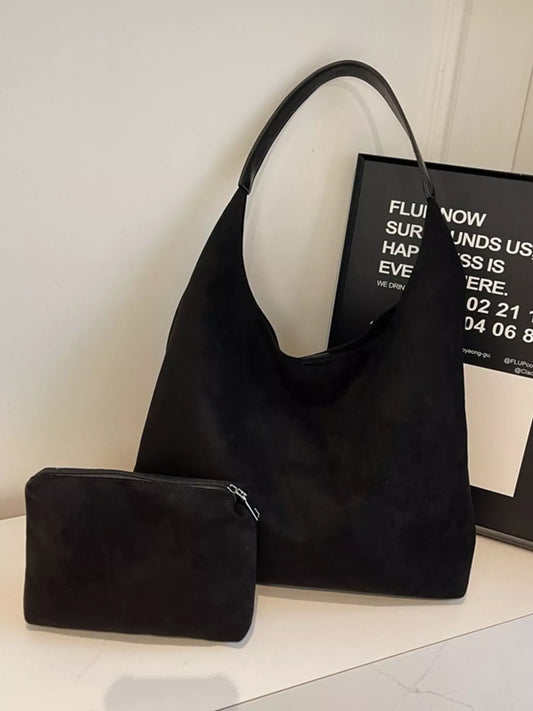 Solid Color Suede Tote Bag