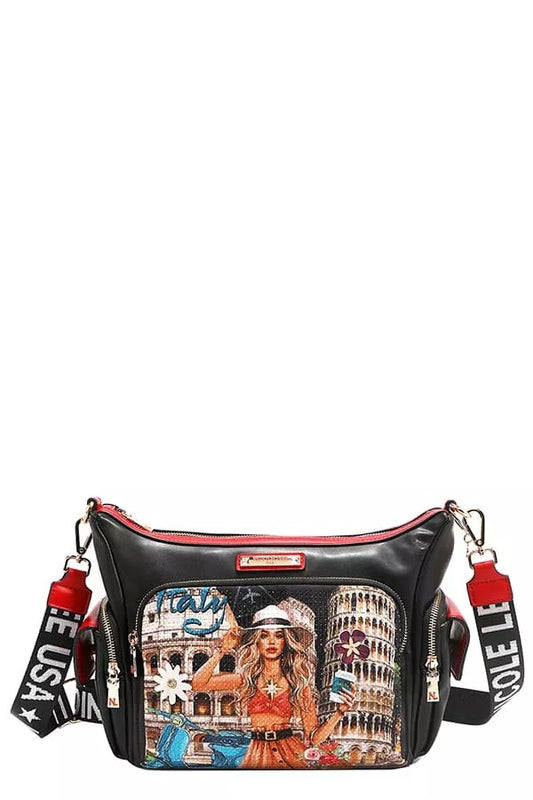 Nicole Lee USA Martha Travels Italy Multi Pocket Shoulder Bag