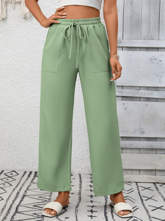Casual Drawstring Wide Leg Pants