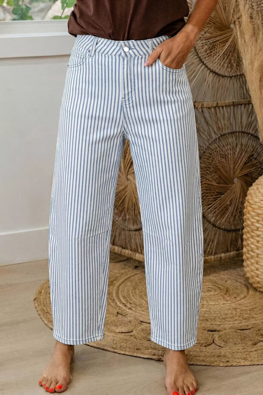 Striped Barrel Leg Jeans