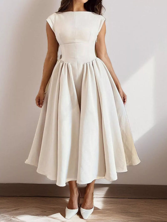 Cap Sleeve A-Line Midi Dress
