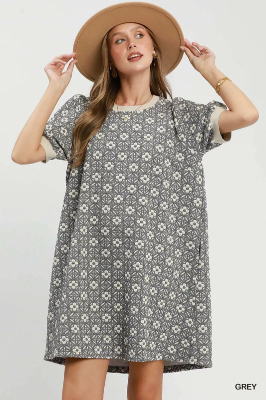 Umgee Floral Textured Puff Sleeve Mini Dress