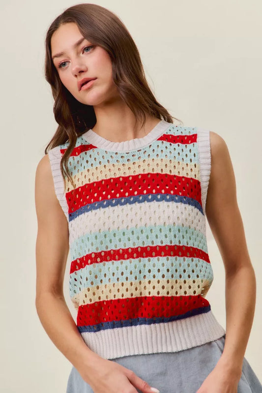 SO ME Tie Back Multi Stripe Sweater Knit Tank Top