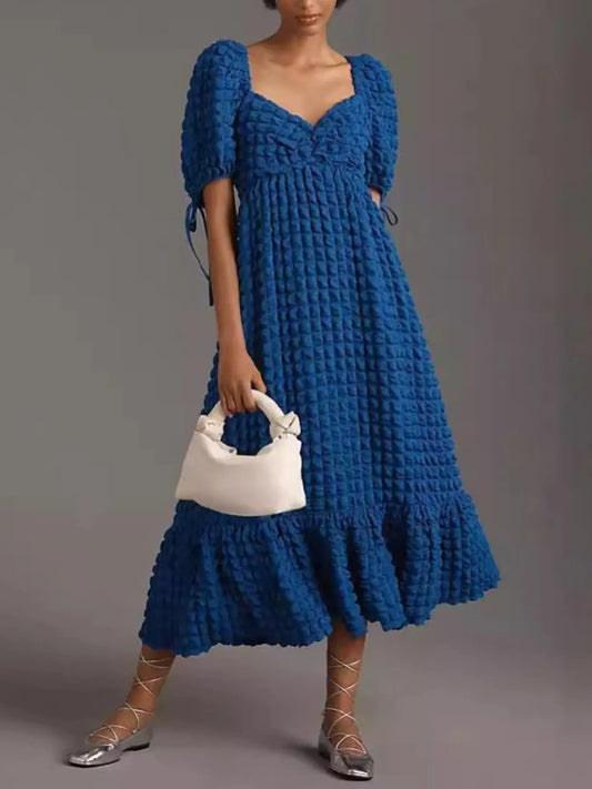 Textured Sweetheart Neck Short Sleeve Dress