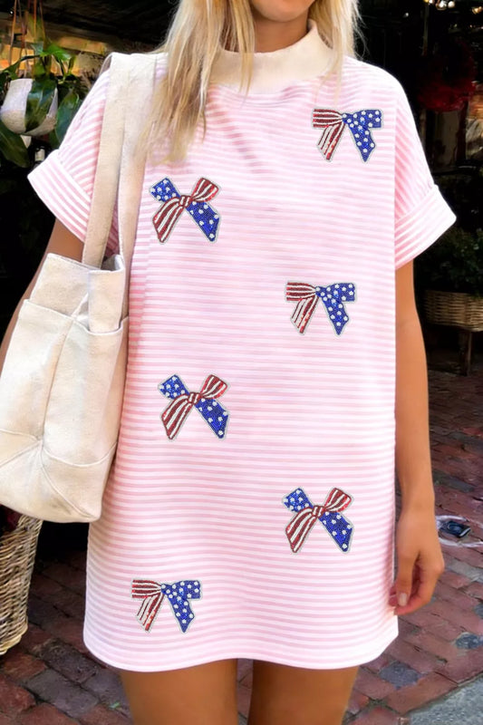 Striped Bow-Embellished Mini Dress