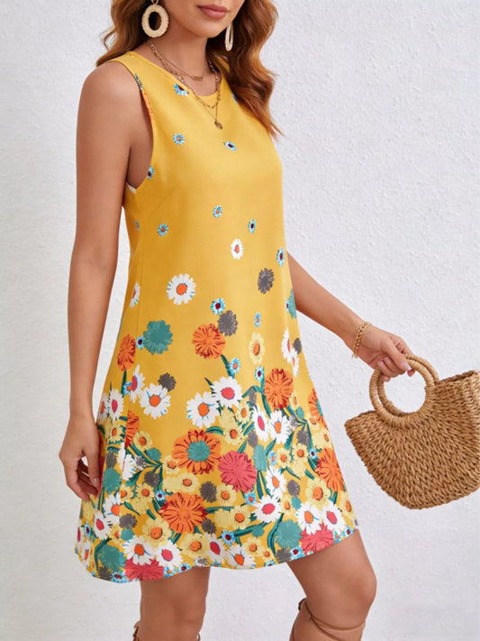 Floral Print Sleeveless Casual Mini Dress