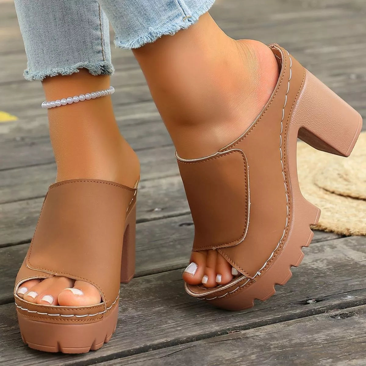 Open Toe Block Heels Sandals