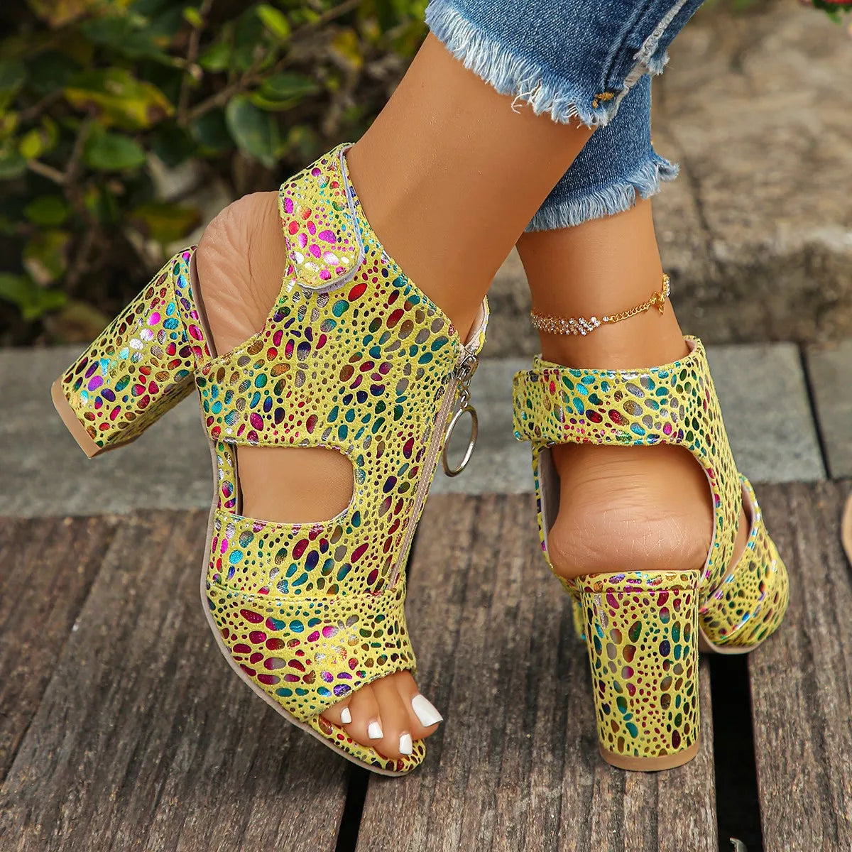 Open Toe Block Heels Sandals