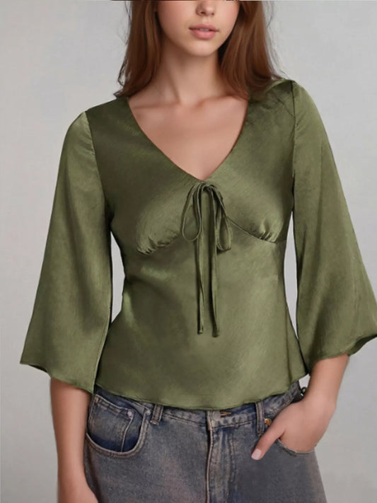 Satin Tie-Front Blouse