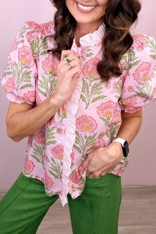 Floral Print Puff Sleeve Blouse