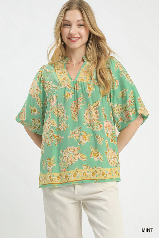 Umgee Apricot Floral Boho Blouse